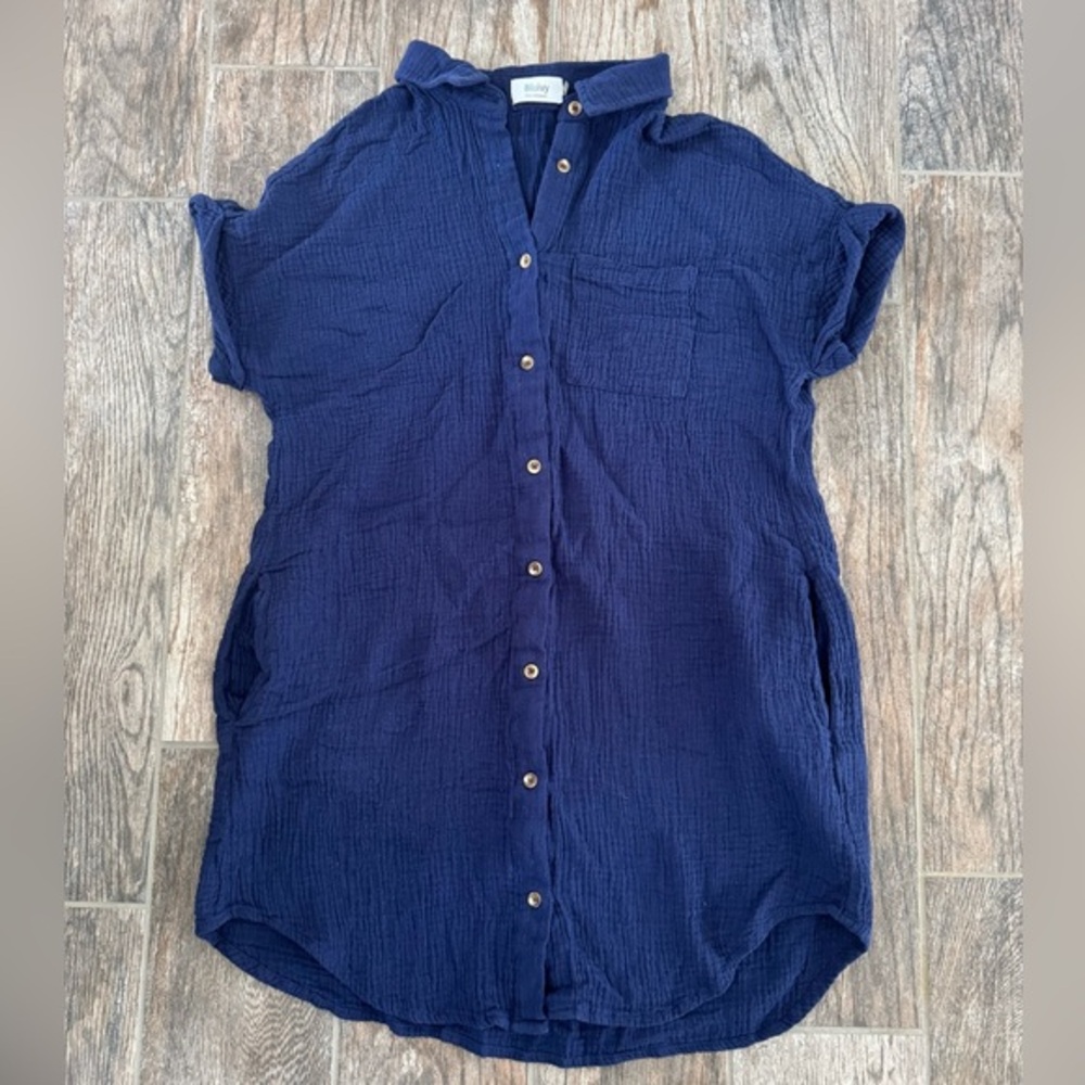 Bluivy Navy Button-Down Mini shirt Dress